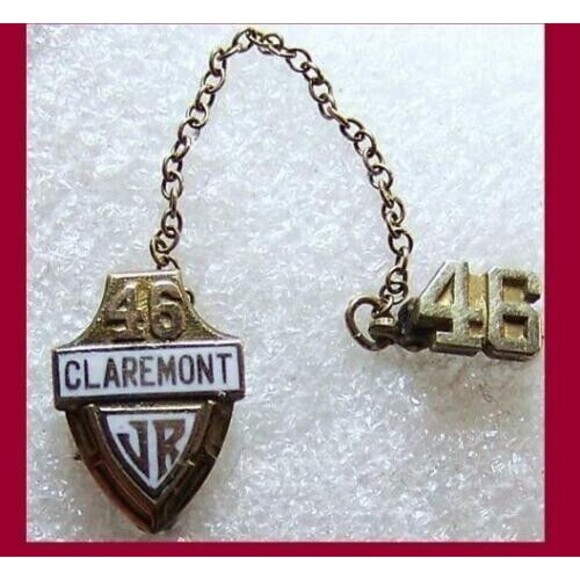 1946 CLAREMONT JR HIGH SCHOOL ,California Enameled 2 piece Pin - Picture 1 of 2